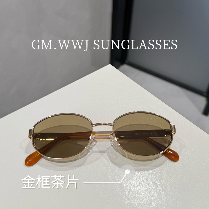 GM.WWJ金丝老钱风复古椭圆墨镜9051